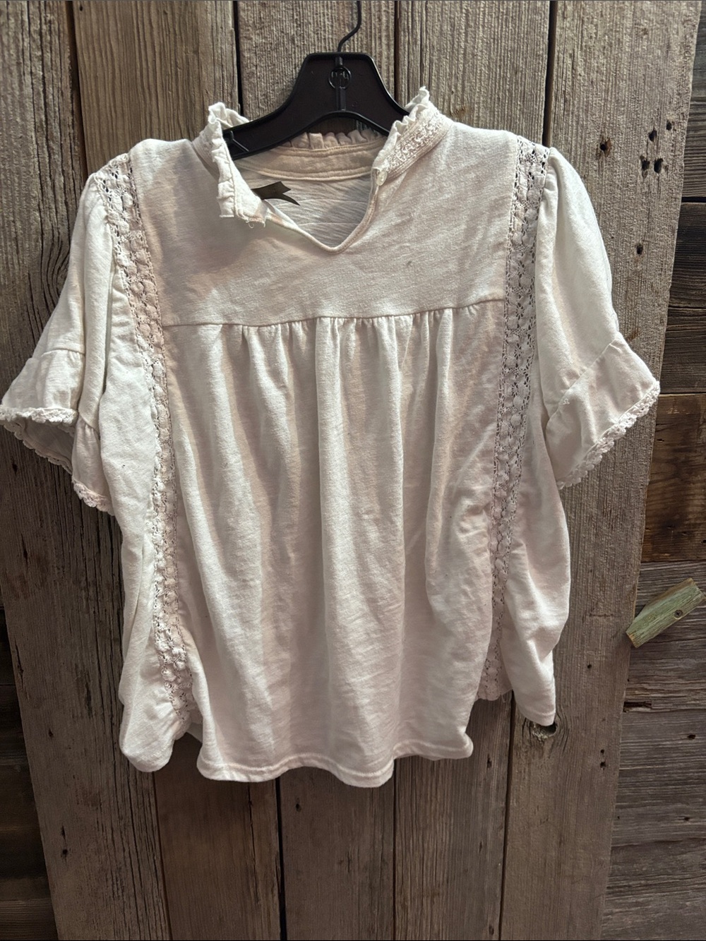 Boho Lace-Trim Pintuck White Women's Top - Picture 2 of 3